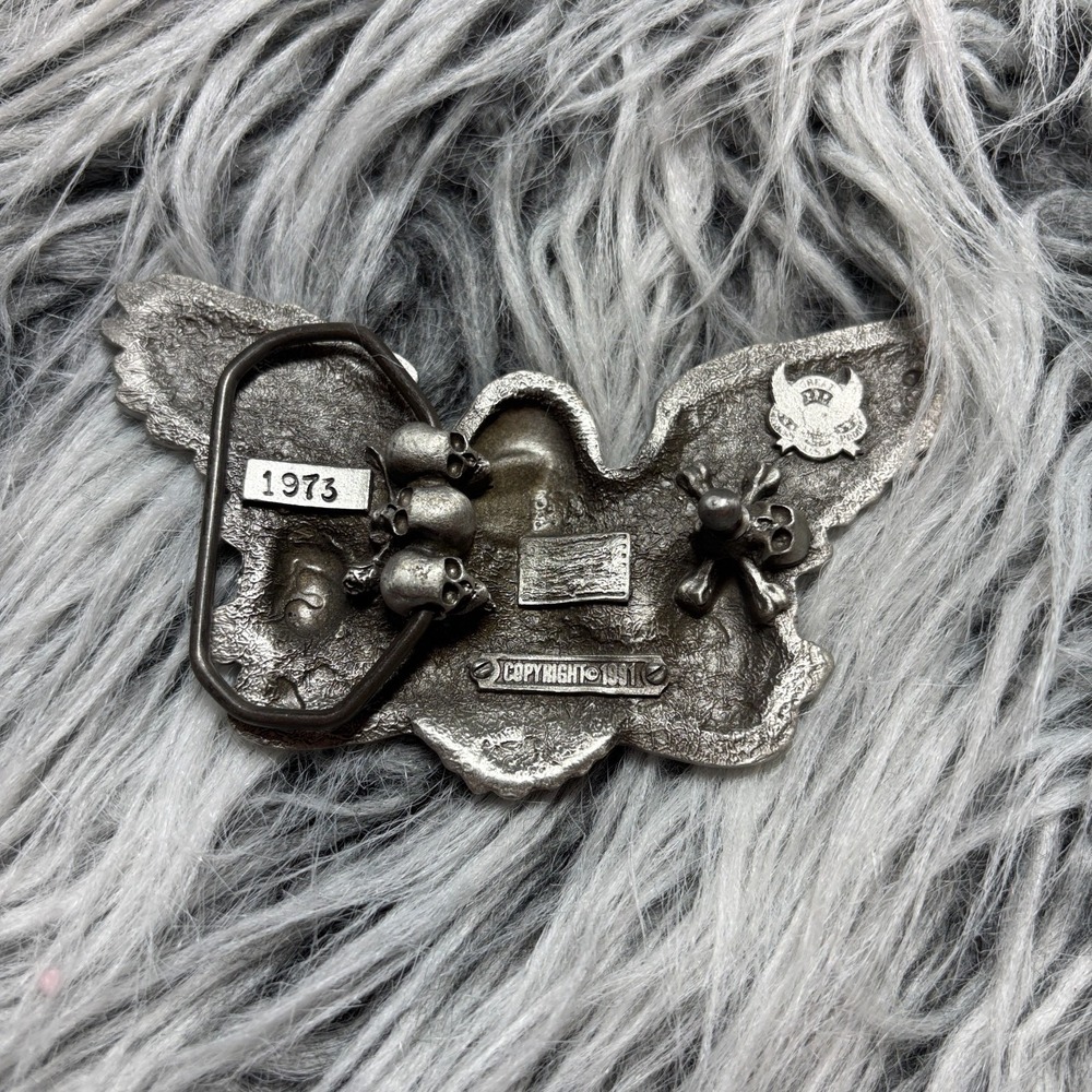 Vintage 1973 Skull‎ Biker Gothic Silver-Toned Metal Belt Buckle Bad to the Bone - Picture 6 of 14